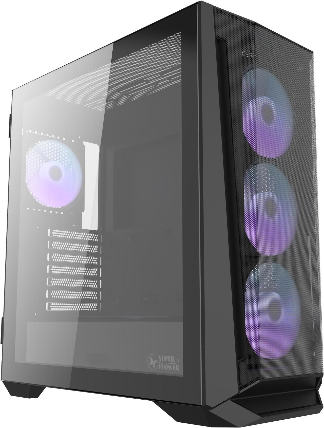 Main image of Super Flower Zillion M705, Black Steel, Tempered Glass ATX Mid Tower Computer Case, High-Airflow, 4x 120mm ARGB Fan + ARGB Hub Included.