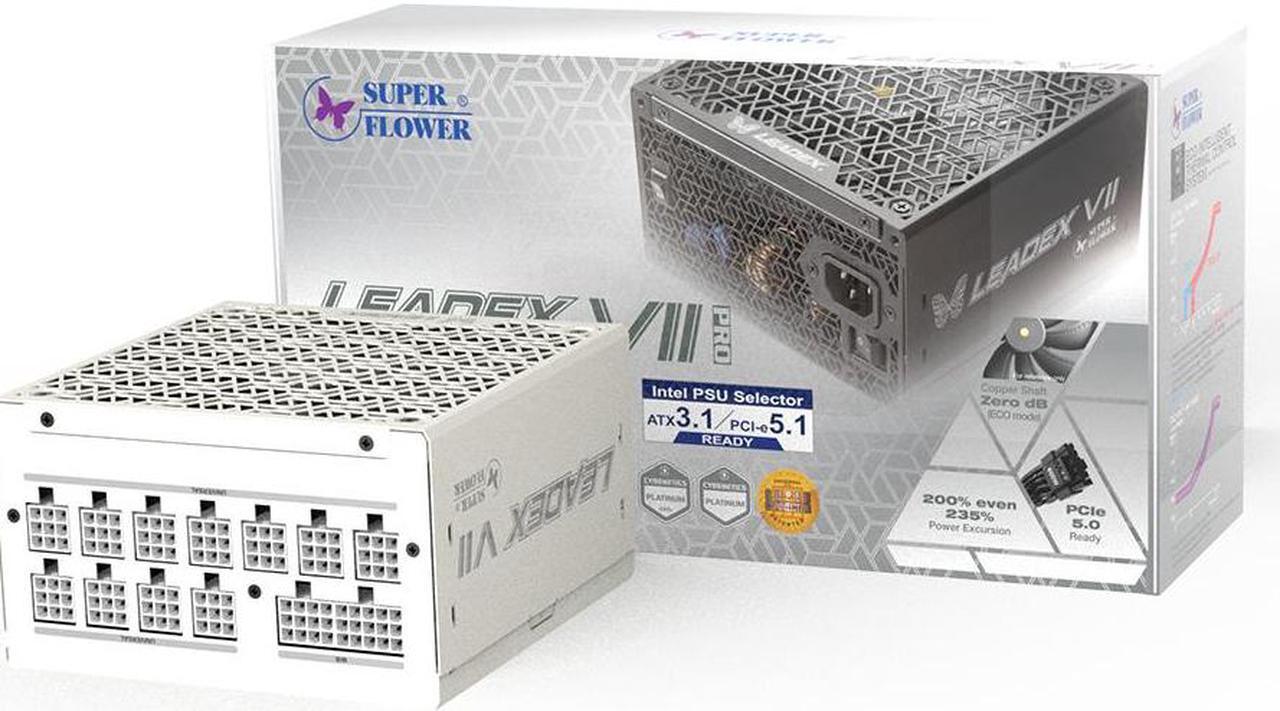 Alt view image 7 of 7 - Super Flower Leadex VII XP 1000W 80+ Platinum, Cybenetics Platinum, Full Modular, ATX 3.1, W/12V-2*6 Cable (2x8pin - 16pin native cables) , Power Supply, FDB Fan, SF-1000F14XP, White