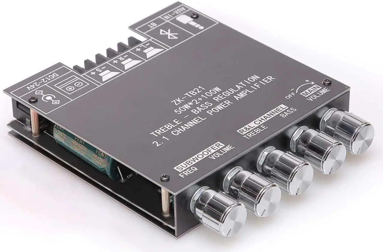 Alt view image 2 of 7 - 50W+50W+100W 2.1 Channel Subwoofer Amplifier Board with Treble and Bass Control, Dual TPA3116 Chip, DC 12-24V, Bluetooth and AUX Inputs, DIY Wireless Speakers AMP Board, Password Free