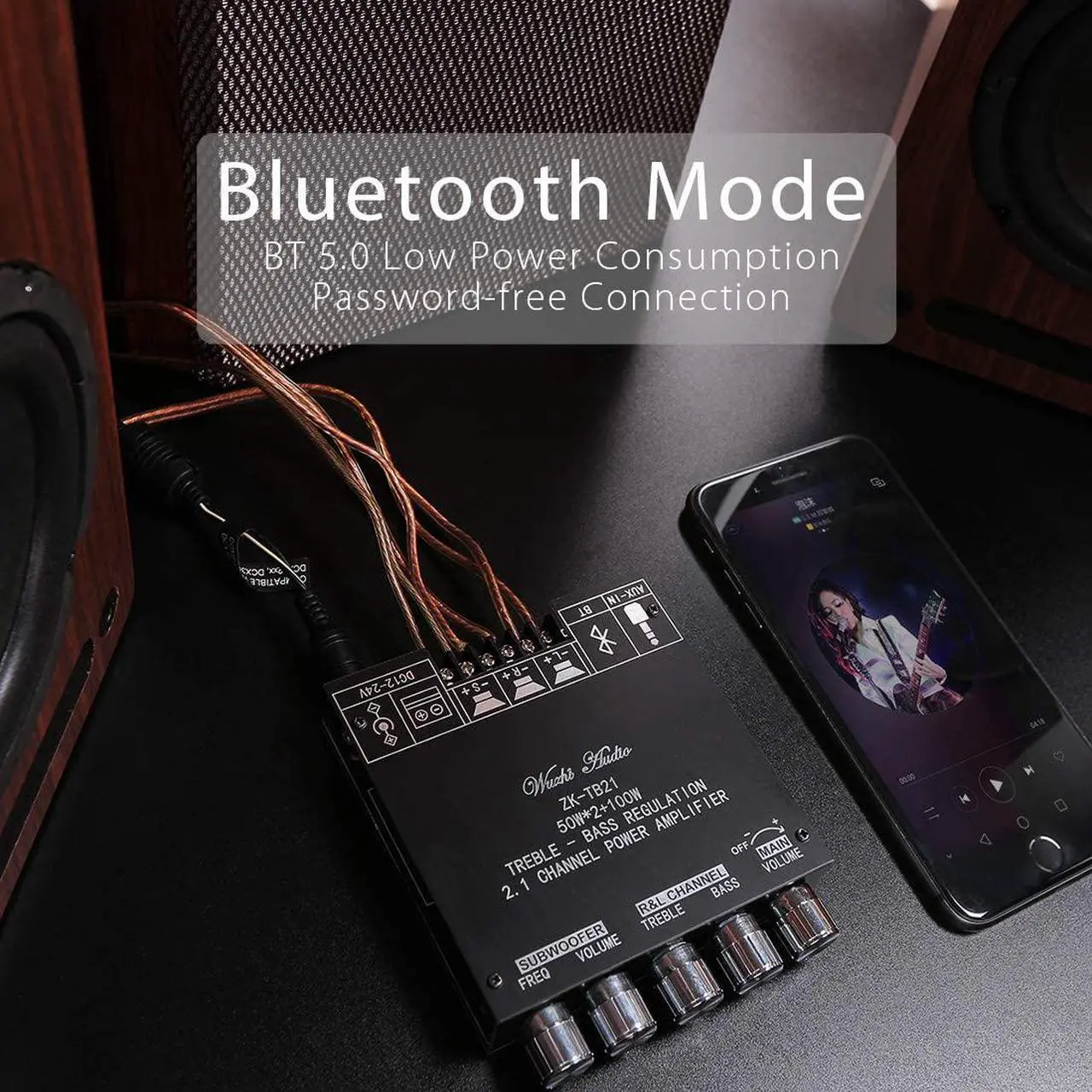 Alt view image 5 of 7 - 50W+50W+100W 2.1 Channel Subwoofer Amplifier Board with Treble and Bass Control, Dual TPA3116 Chip, DC 12-24V, Bluetooth and AUX Inputs, DIY Wireless Speakers AMP Board, Password Free