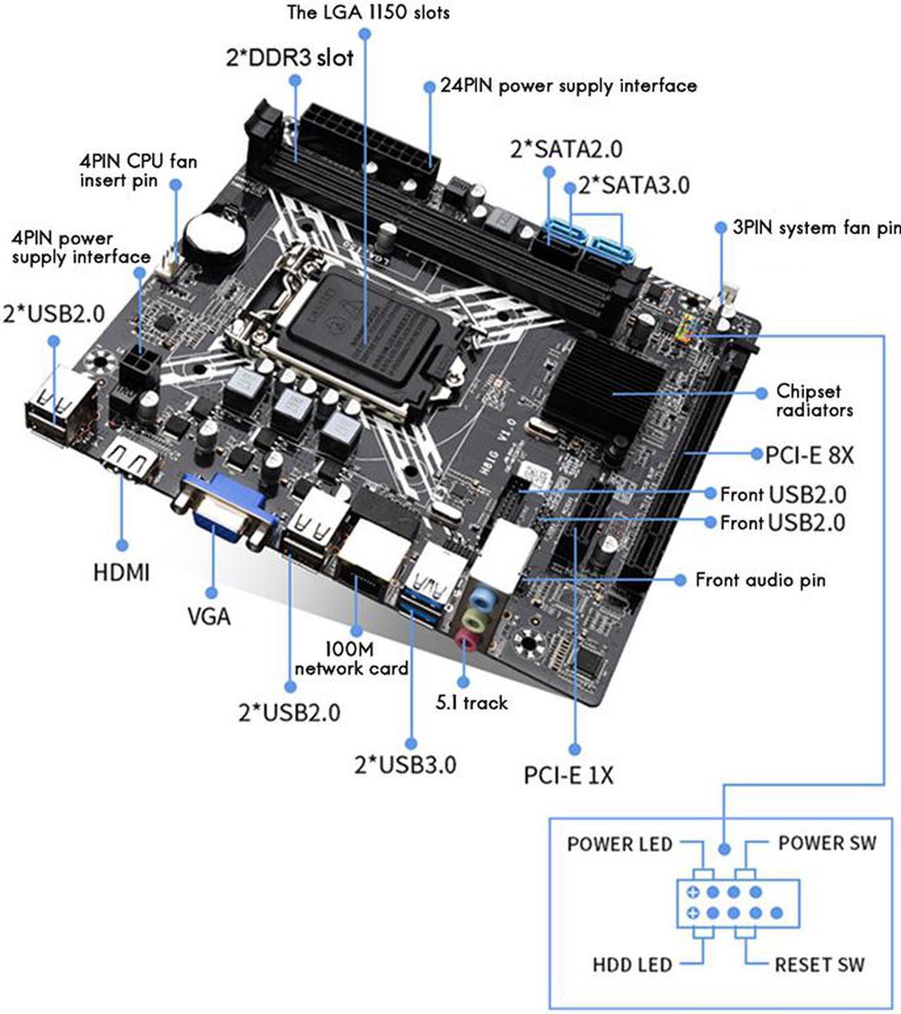 Alt view image 5 of 6 - H81 Motherboard H81G LGA 1150 M-ATX 2xDDR3 Slot Support Core Celeron/Pentium E3 V3 Processor