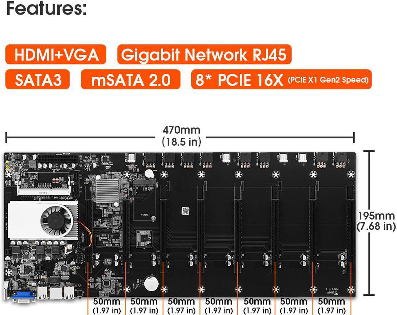 Alt view image 5 of 7 - BTC--T37 Mining Motherboard 8 GPU Mainboard With CPU + 128G mSATA ssd +8G RAM