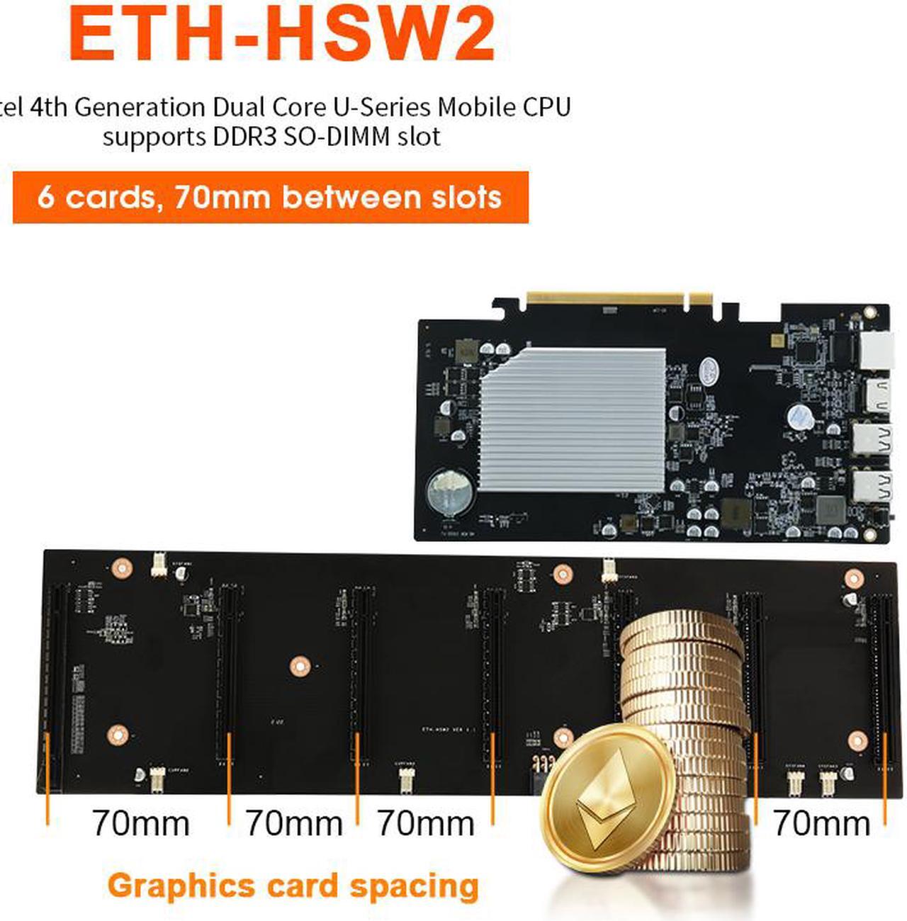 Main image of ETH-HSW2 Mining Motherboard 6 GPU 70mm Spacing Riserless Cryptocurrency Mining Mine Plate Ethereum Crypto Miner Rig