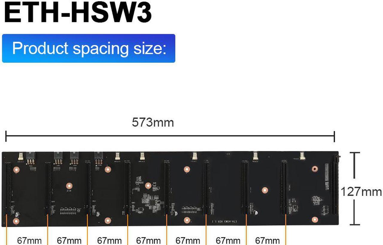 Alt view image 5 of 5 - ETH-HSW3 Mining Machine Motherboard 8 Card 67mm Spacing DDR3 Memory CPU 4*USB2.0 Interface Mainboard For Dual Core Laptop Miner