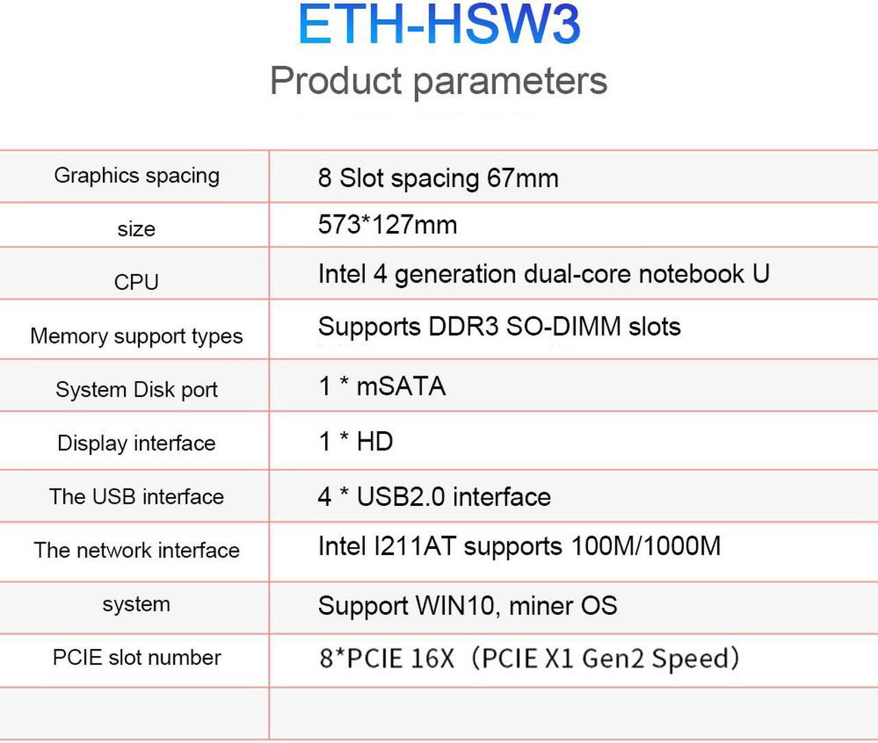 Alt view image 3 of 5 - ETH-HSW3 Mining Machine Motherboard 8 Card 67mm Spacing DDR3 Memory CPU 4*USB2.0 Interface Mainboard For Dual Core Laptop Miner
