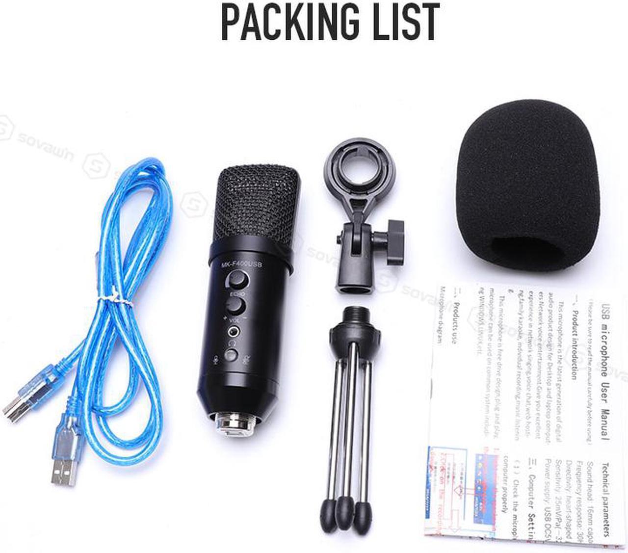 Alt view image 7 of 7 - SOVAWIN Multi-function USB Condenser Microphone Studio Professionnel Cardioid Microphone Karaoke Monitor Reverb with Tripod for Computer