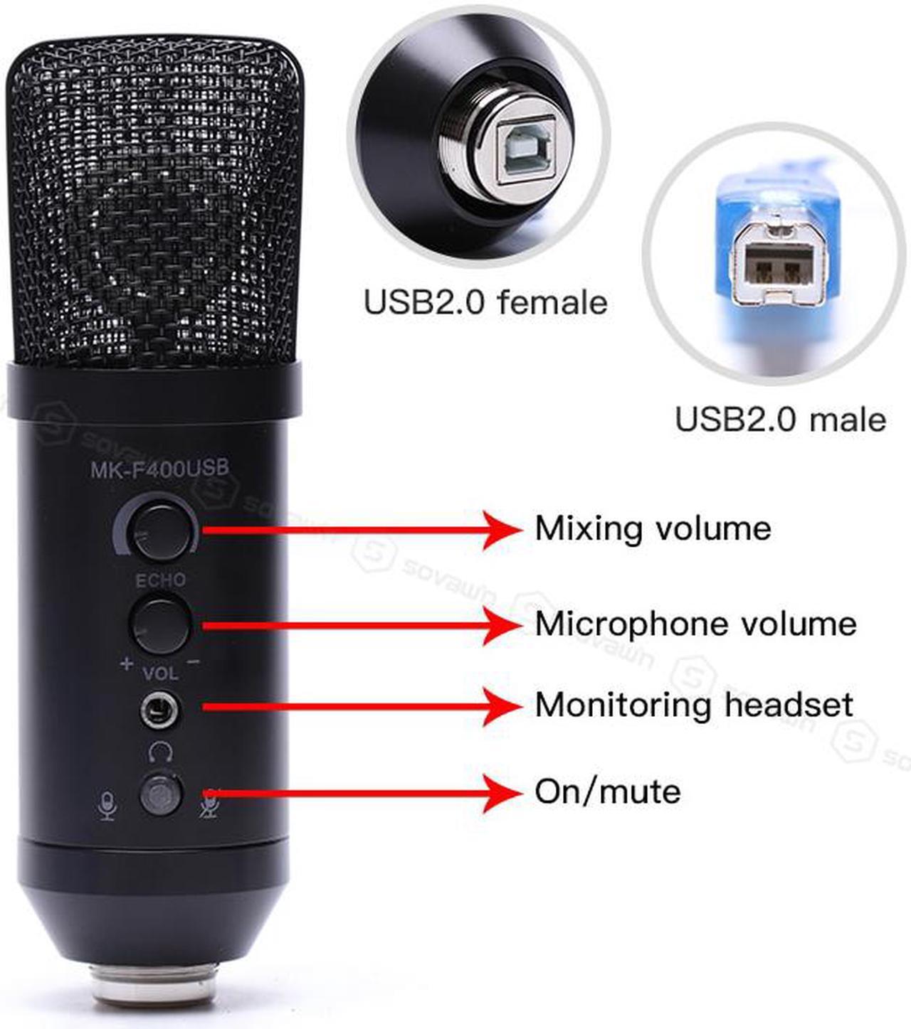 Alt view image 2 of 7 - SOVAWIN Multi-function USB Condenser Microphone Studio Professionnel Cardioid Microphone Karaoke Monitor Reverb with Tripod for Computer