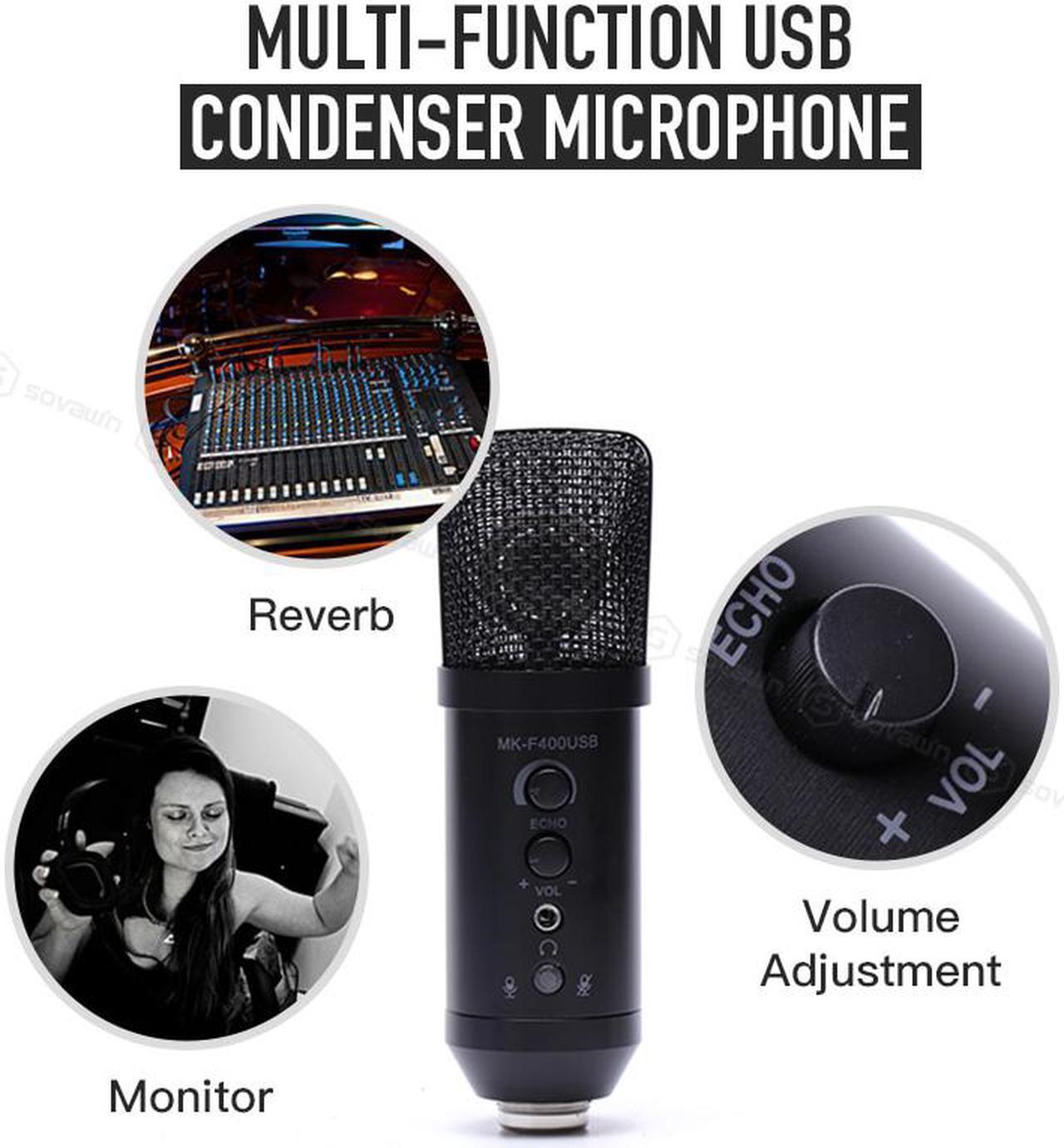 Alt view image 3 of 7 - SOVAWIN Multi-function USB Condenser Microphone Studio Professionnel Cardioid Microphone Karaoke Monitor Reverb with Tripod for Computer