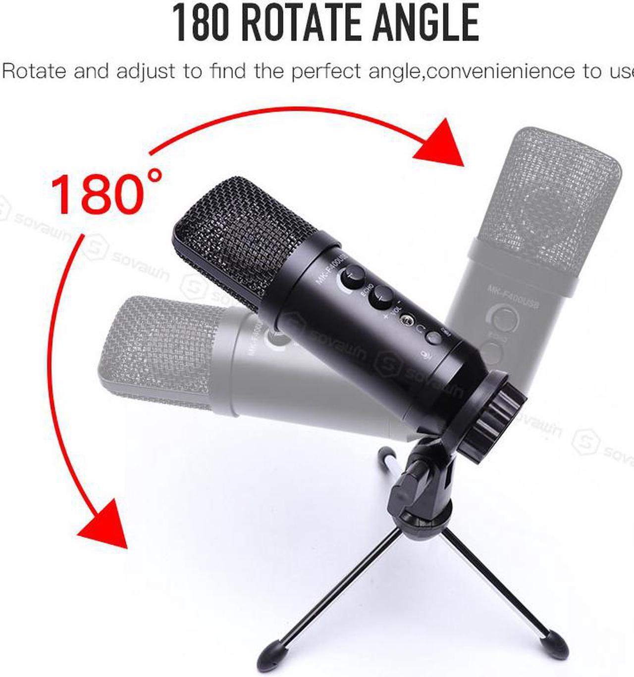 Alt view image 4 of 7 - SOVAWIN Multi-function USB Condenser Microphone Studio Professionnel Cardioid Microphone Karaoke Monitor Reverb with Tripod for Computer