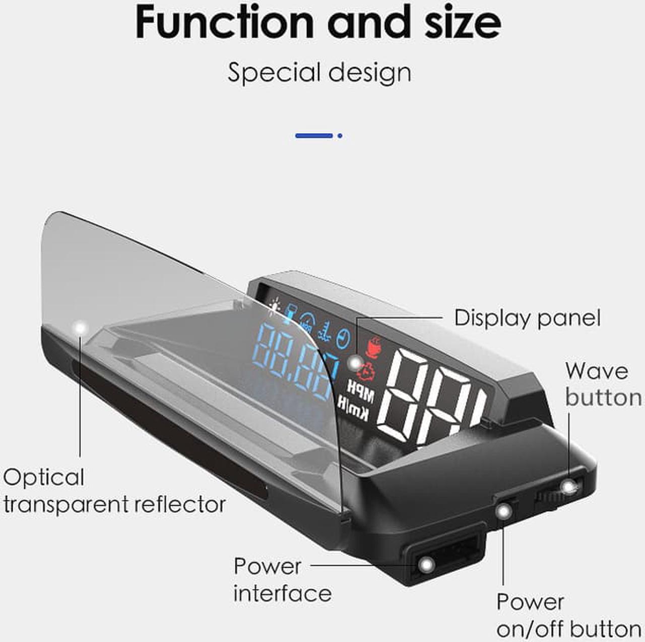 Alt view image 4 of 7 - Car HUD Head Up display Auto HUD OBD2 Car Speed Projector KMH MPH Speedometer Car Detector Oil Consumption