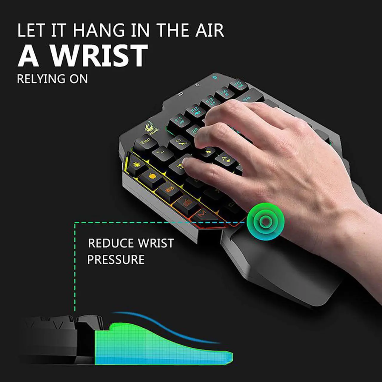 Alt view image 4 of 7 - Wired Gaming Keyboard LED 35 Keys Single Hand Keyboard with Backlight USB Ergonomic Support Mechanical Feeling For PUBG LOL Game