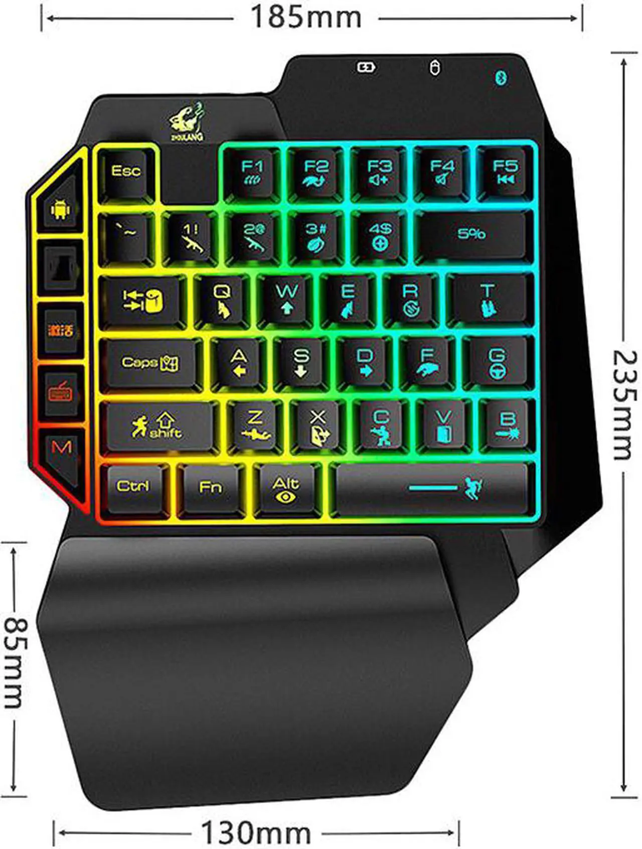 Alt view image 7 of 7 - Wired Gaming Keyboard LED 35 Keys Single Hand Keyboard with Backlight USB Ergonomic Support Mechanical Feeling For PUBG LOL Game