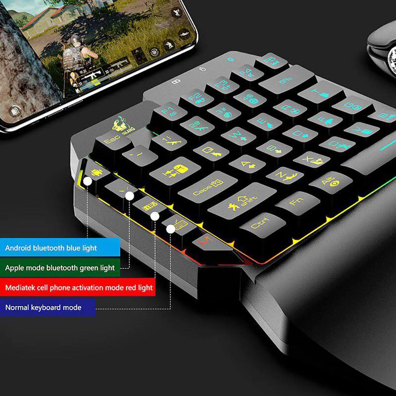 Alt view image 5 of 7 - Wired Gaming Keyboard LED 35 Keys Single Hand Keyboard with Backlight USB Ergonomic Support Mechanical Feeling For PUBG LOL Game