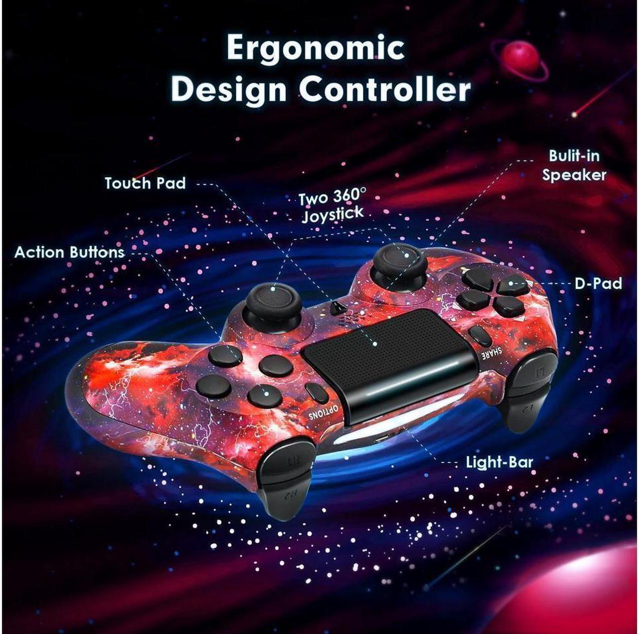 Alt view image 7 of 7 - Wireless Controller for PlayStation 4 Remote, Bluetooth Gamepad Six-Axis Motion Gaming Control Touch Pad for PS 4/Slim/Pro/PC, Dual Vibration Shock, Speaker, Stereo Headset Jack, Red Galaxy