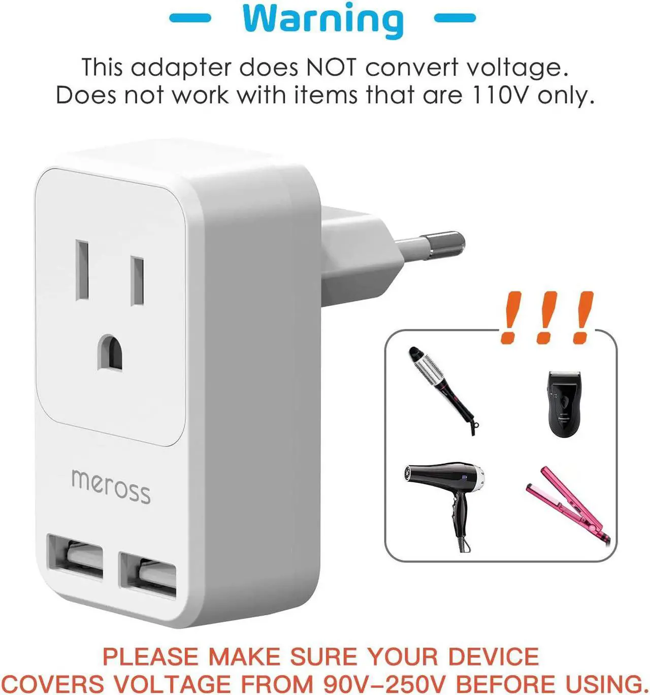 Alt view image 3 of 7 - [2 Pack] Travel Plug Adapter, Meross International Power Plug with 2 USB, USA to Most Europe Outlet Adapter, Lightweight, Compact Size, Power Adapter for EU Type C Country - 2 Pack