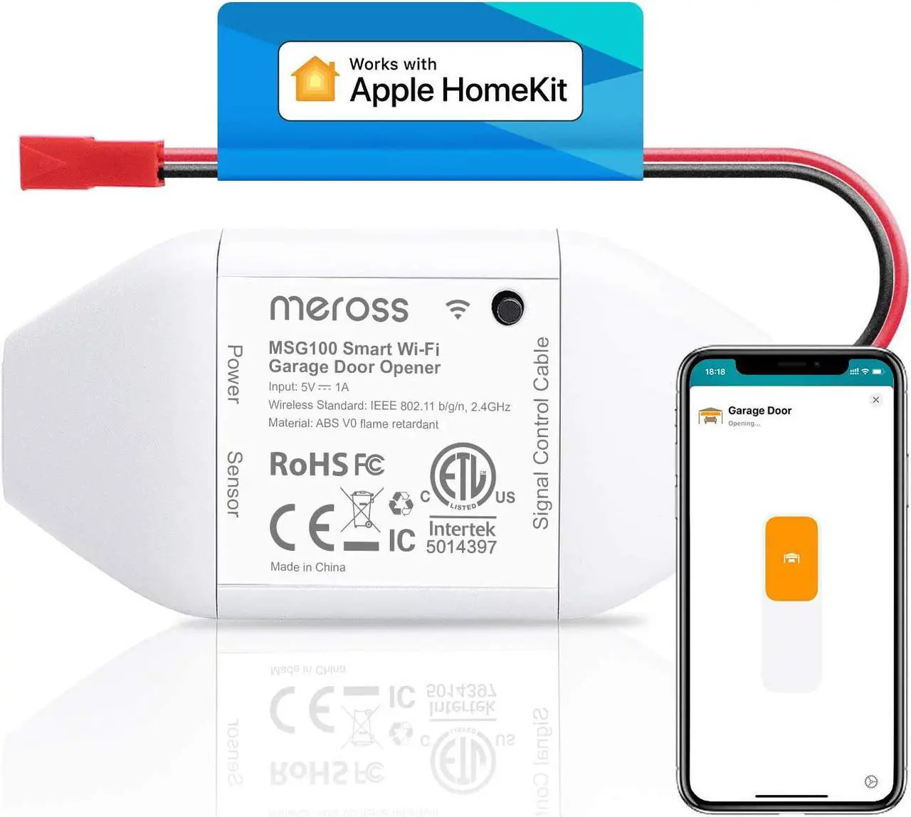 Main image of meross Smart Garage Door Opener Remote, Compatible with Apple HomeKit, Amazon Alexa, Google Assistant, SmartThings, Multiple Notification Modes, No Hub Needed