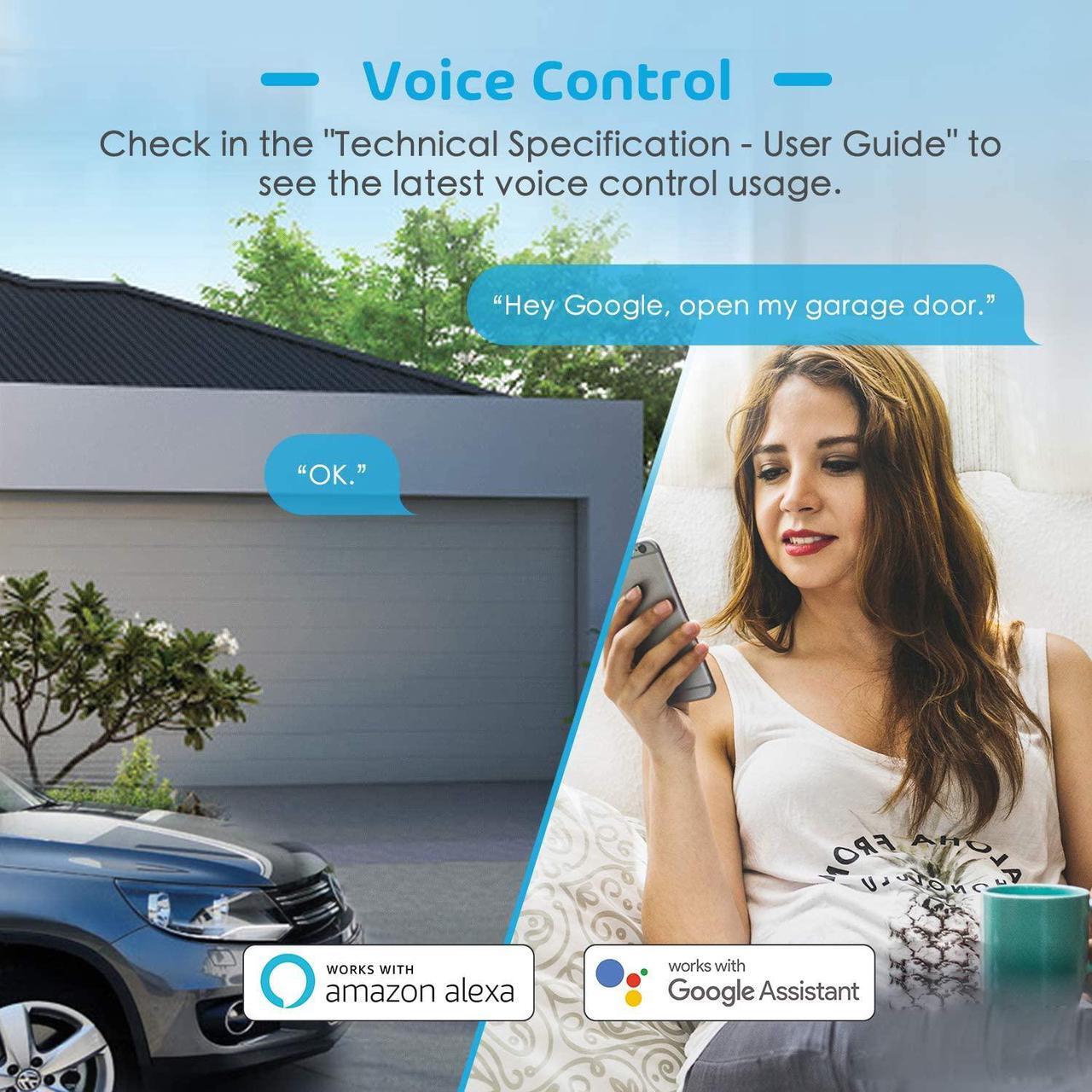 Alt view image 6 of 7 - [Non-Homekit Version] meross MSG100 Smart Wi-Fi Garage Door Opener Remote, APP Control, Compatible with Alexa, Google Assistant and IFTTT, No Hub Needed
