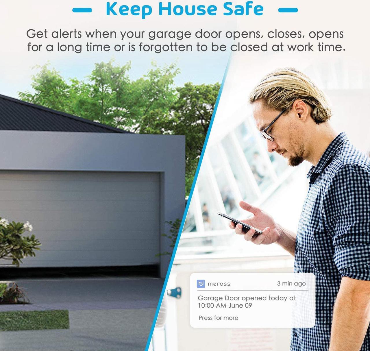 Alt view image 7 of 7 - [Non-Homekit Version] meross MSG100 Smart Wi-Fi Garage Door Opener Remote, APP Control, Compatible with Alexa, Google Assistant and IFTTT, No Hub Needed
