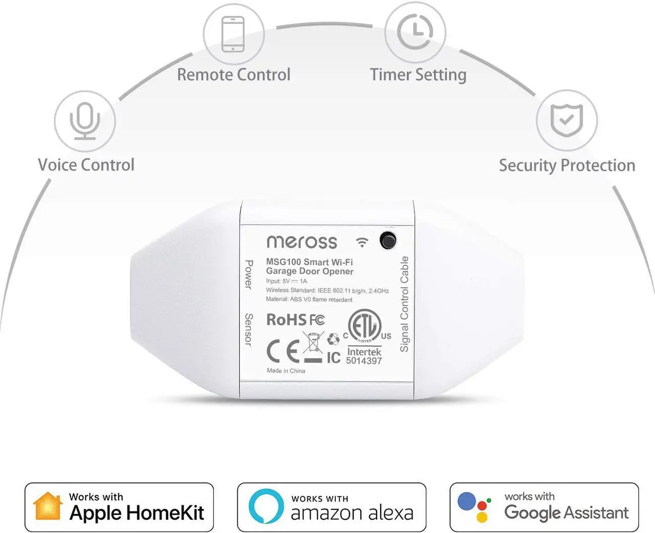 Alt view image 2 of 7 - meross Smart Garage Door Opener Remote, Compatible with Apple HomeKit, Amazon Alexa, Google Assistant, SmartThings, Multiple Notification Modes, No Hub Needed