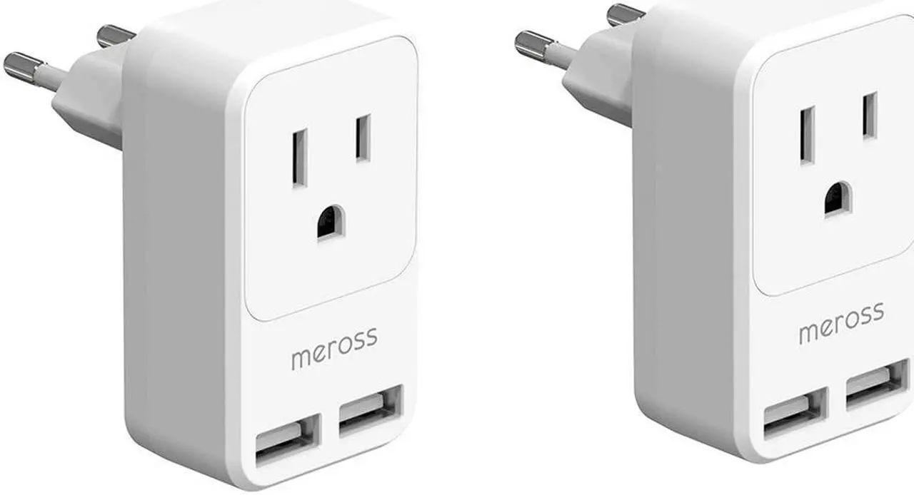 Main image of [2 Pack] Travel Plug Adapter, Meross International Power Plug with 2 USB, USA to Most Europe Outlet Adapter, Lightweight, Compact Size, Power Adapter for EU Type C Country - 2 Pack