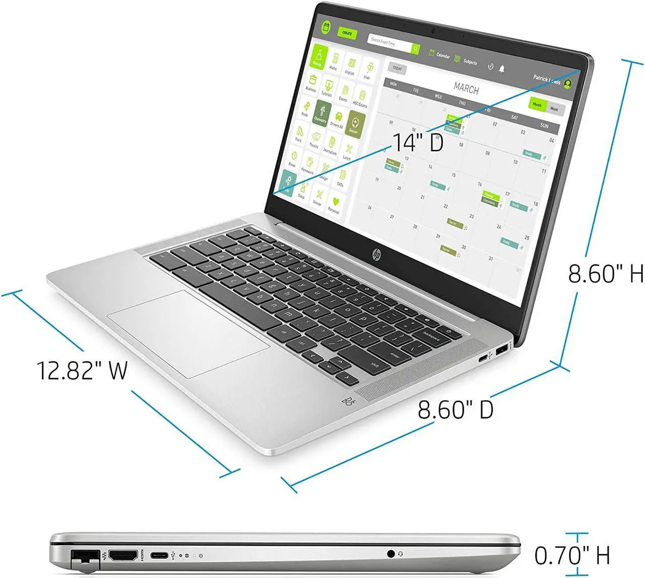 Alt view image 4 of 5 - HP Chromebook 14a-na0010nr 14" HD WLED Laptop Intel Celeron N4020 1.10GHz up to 2.80GHz Intel UHD Graphics 600 4GB LPDDR4-2400 SDRAM 32GB eMMC Backlit KB, Chrome OS