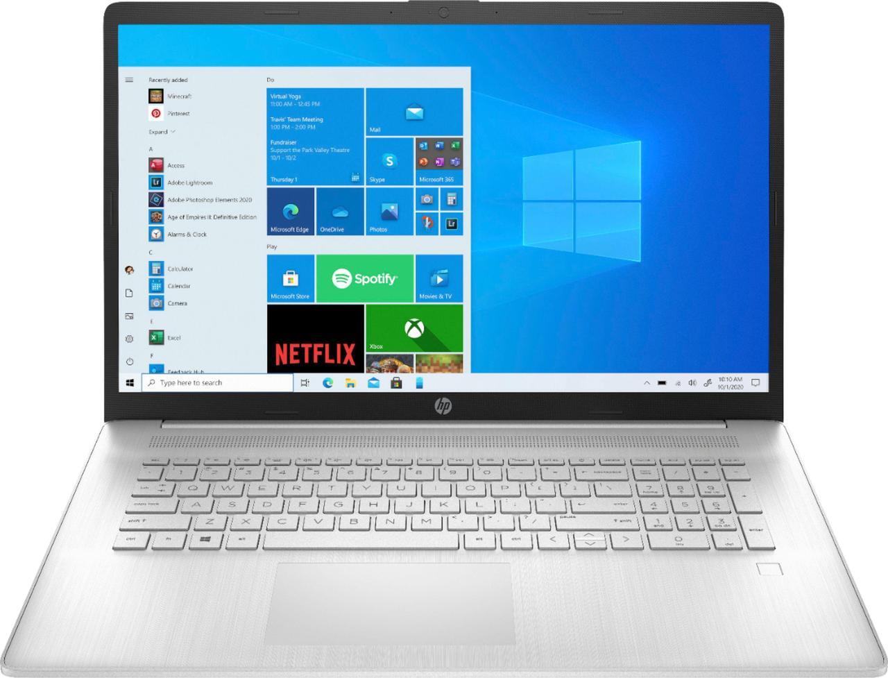 Main image of HP 17 Laptop Computer 17.3" Diagonal FHD IPS anti-glare Display AMD Hexa-Core Ryzen 5500U 16GB DDR4 512GB SSD AMD Radeon graphics Fingerprint USB-C WIFI 5 Bluetooth HD Webcam Windows 10 S Silver