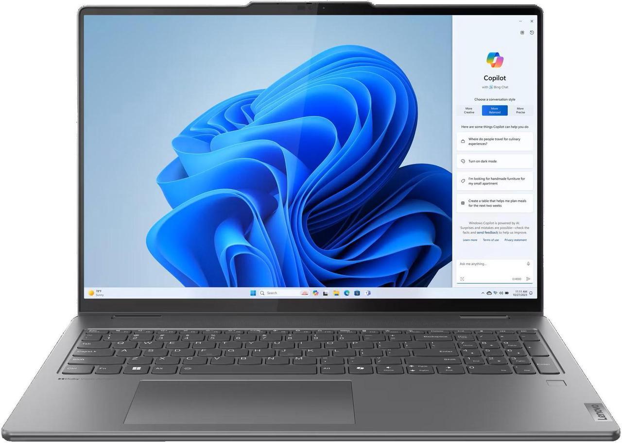 Alt view image 3 of 7 - Lenovo Yoga 7 16 2-in-1 AI PC Laptop 16" WUXGA IPS Glossy Touch Intel 12-core Ultra 7 155U 16GB DDR5 1TB SSD Backlit Fingerprint Thunderbolt FHD IR Privacy Camera w/Pen Win11Pro