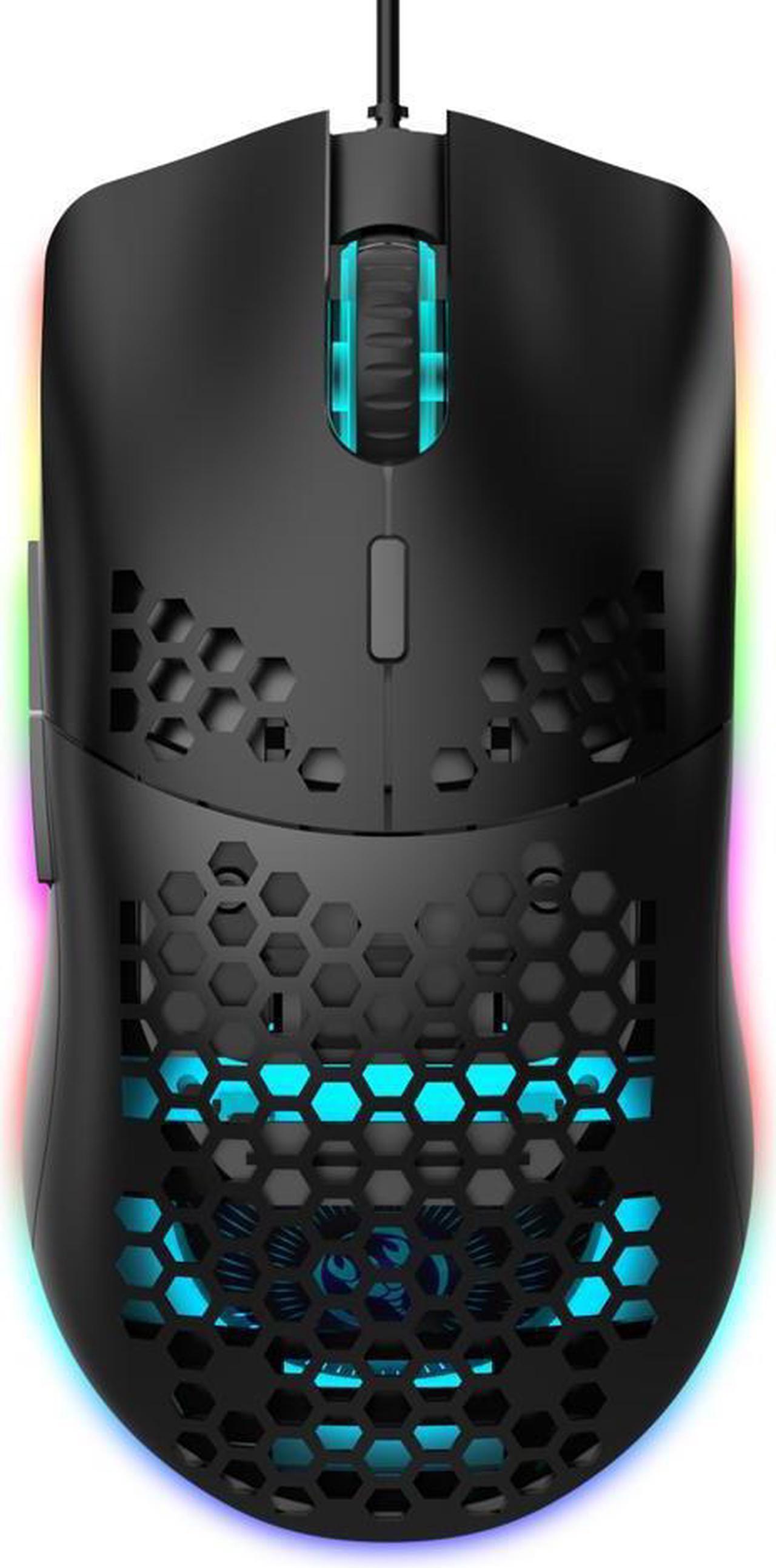 Programmable RGB Gaming Mouse, 6 DPI (1000/1600/2400/3200/4800/6400) 96g Ultra Lightweight Honeycomb Optical LED Wired Mouse with Programmable 6 Keys RGB Marquee Effect Light