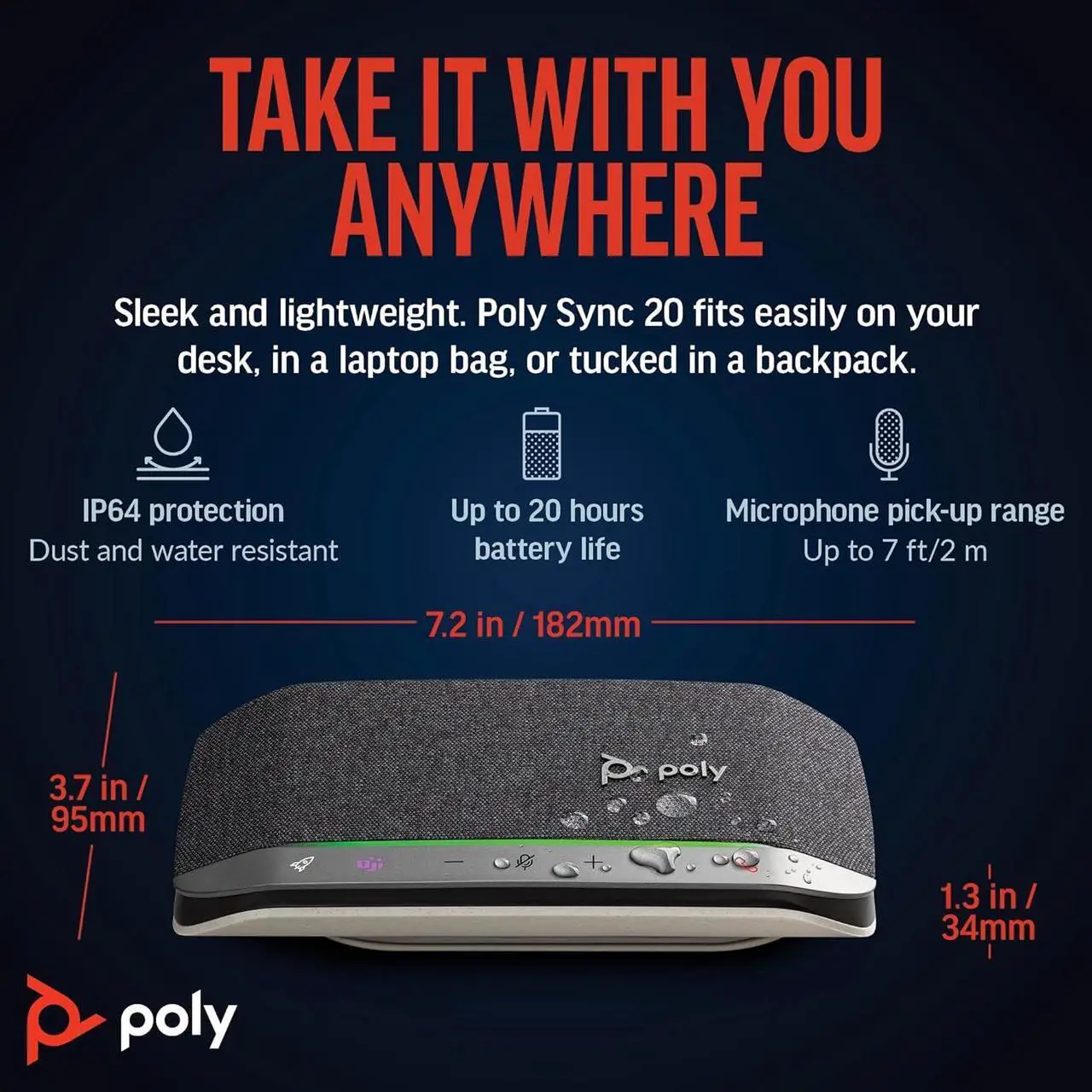 Alt view image 6 of 7 - Poly Sync 20 USB-C Personal Portable Smart Speakerphone (Plantronics)  Long Battery Life  Noise/Echo Reduction -Works w/Teams (Certified), Zoom, PC, Mac, Mobile  Amazon Exclusive