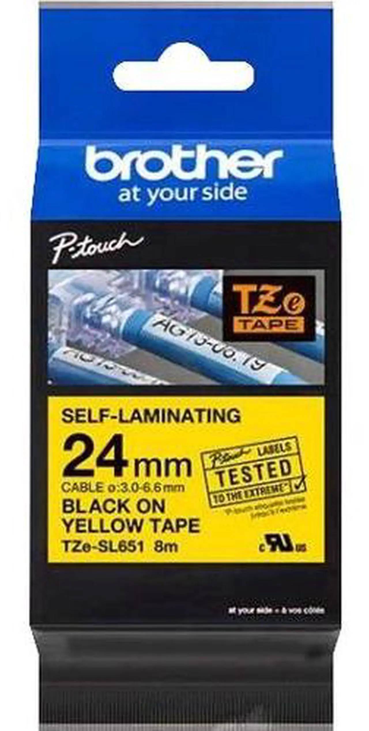 Main image of TZESL651 Brother TZeSL651 Black on Yellow 24 mm Self-Laminat