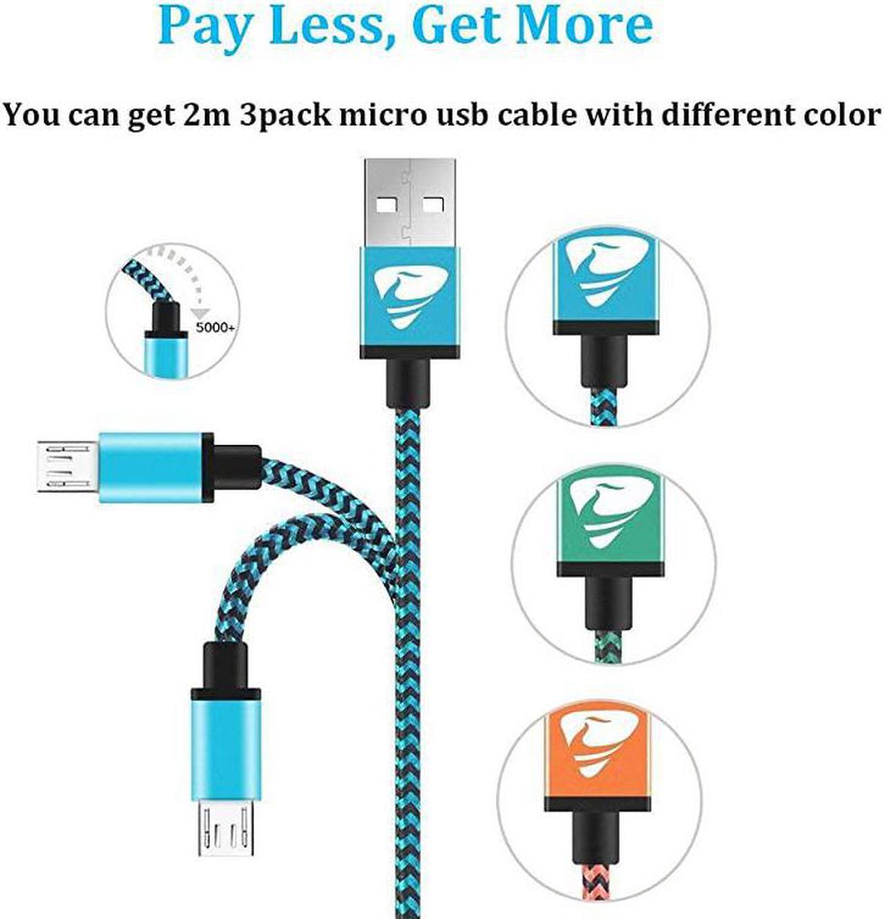 Alt view image 6 of 7 - Micro USB Cable  Fast Android Charging Cord 6FT 3Pack Charging Cable Braided Charger Cord for Samsung Galaxy S7 Edge S6 S5 S2 J7 J7V J5 J3 J3V J2 LG K40 K20 Moto E4 E5 E6 Tablet PS4 Xbox