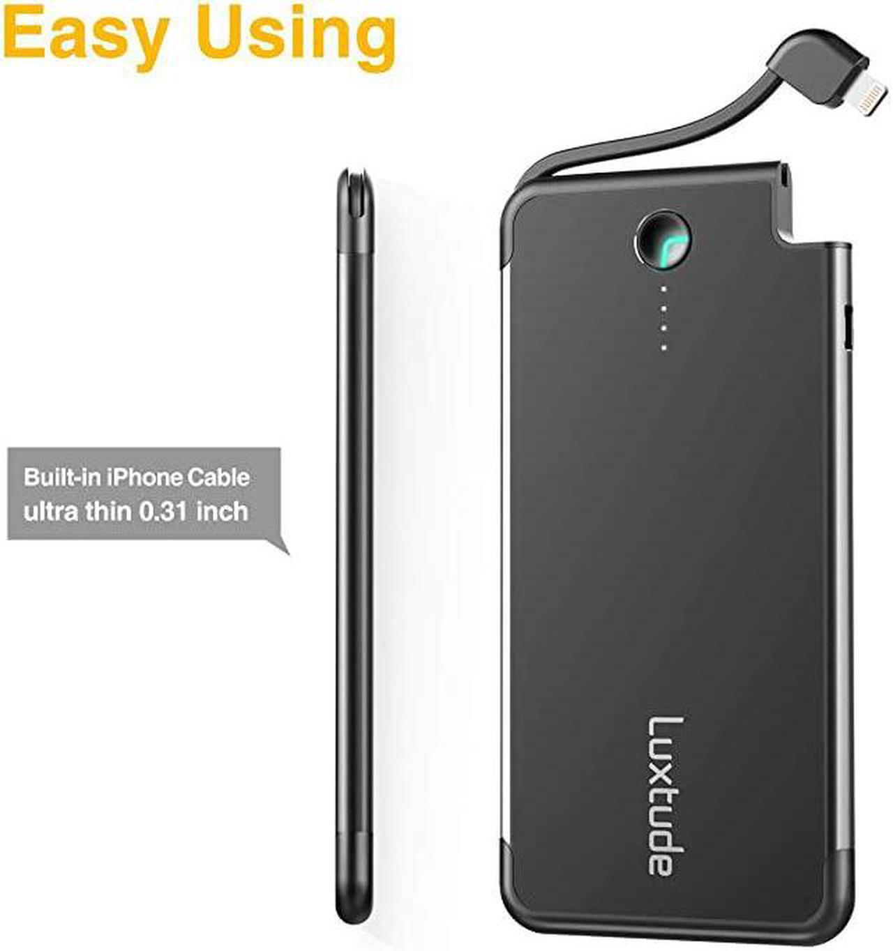 Alt view image 2 of 7 - PowerEasy Portable Charger for iPhone Apple Certified Power Bank 5000mAh Ultra Slim External Battery Pack Built in Lightning Cable Fast Charging Portable Phone Charger for iPhone11XSX86