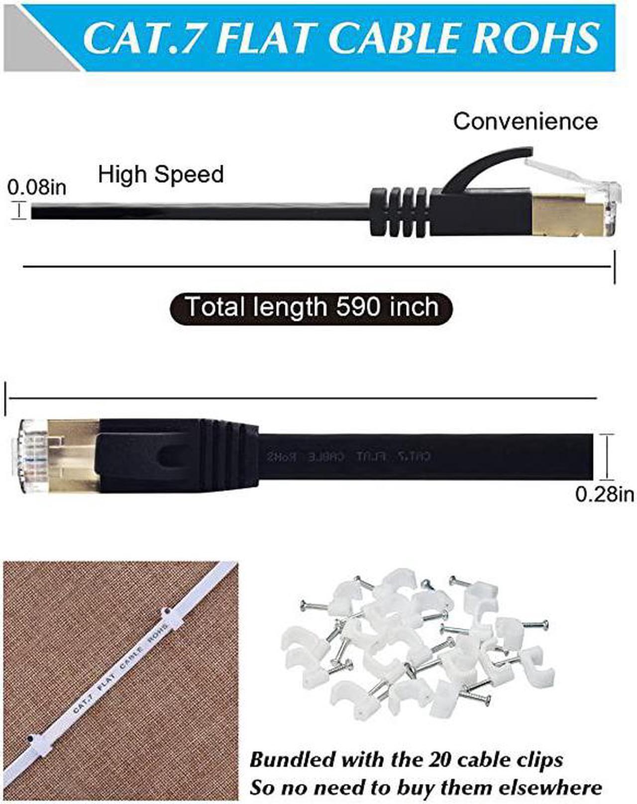 Alt view image 2 of 7 - Ethernet Cable, 50 Ft Network Cable for Xbox PS4, High Speed Flat Internet Cord with Clips Rj45 Snagless Connector Fast Computer LAN Wire for Gaming,Ethernet Switch, Modem, Router, Coupler, Black