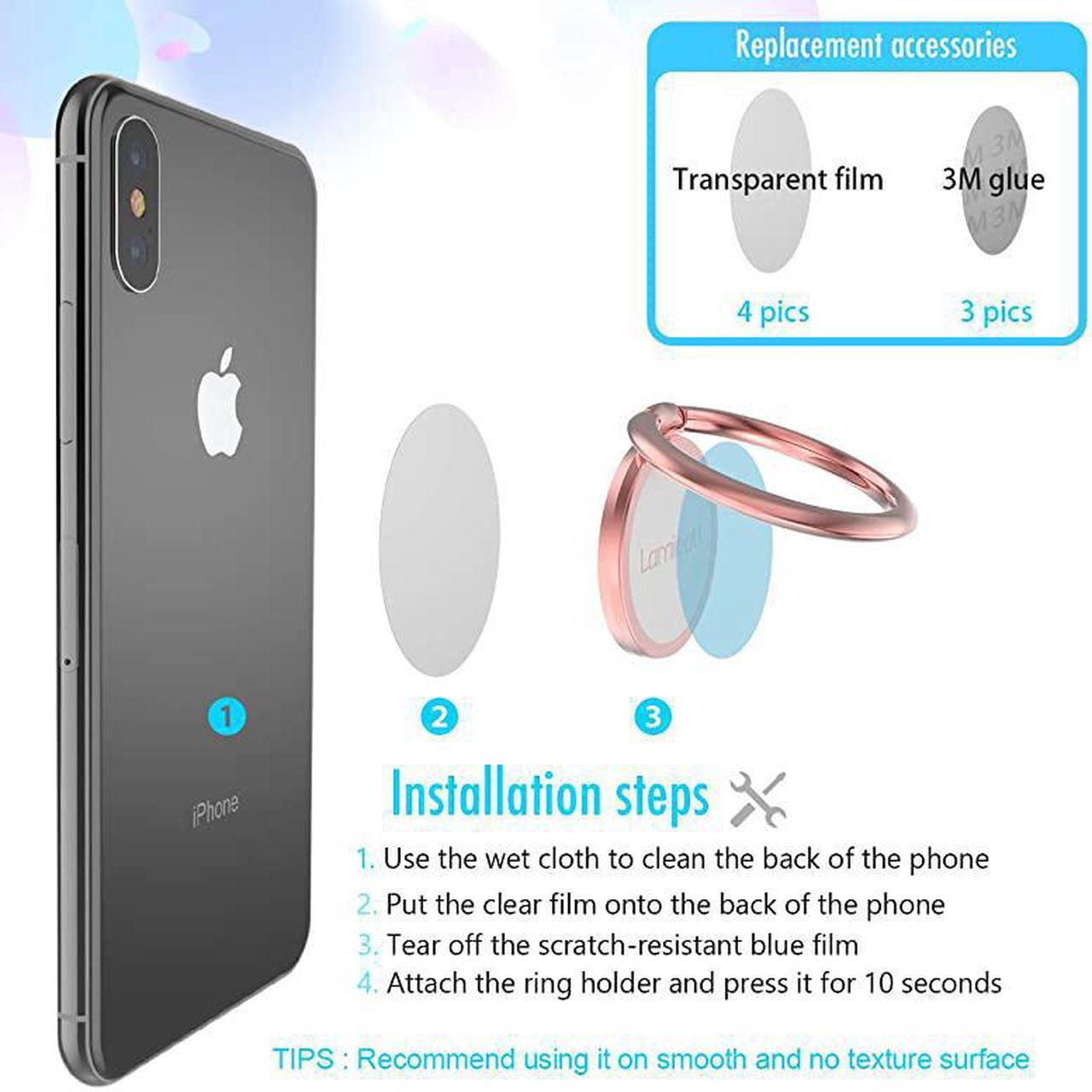 Alt view image 5 of 7 - Phone Ring Holder  Finger Ring Stand Universal Cell Phone Cradle Kickstand Compatible with iPhone Xs Max XR X 8 7 6 6s Plus 5s Samsung Galaxy S8 S7 S6 All Android Smartphone Rose Gold