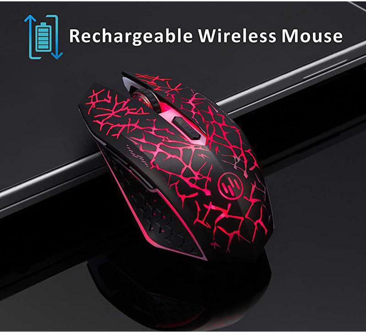 Alt view image 2 of 7 - K6 Wireless Gaming Mouse Rechargeable Silent LED Optical Computer Mice with USB Receiver 3 Adjustable DPI Level and 6 Buttons Auto Sleeping Compatible LaptopPCNotebook Red Light