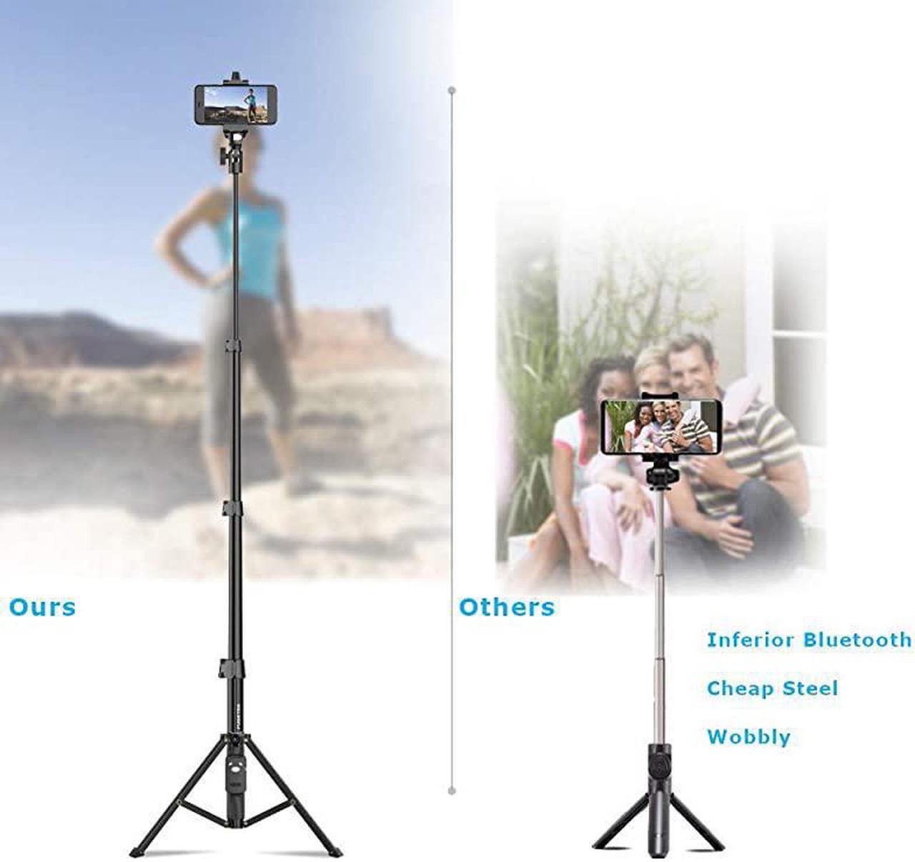 Alt view image 5 of 5 - 51" Professional Selfie Stick & Tripod, Phone Holder, Extendable, Bluetooth Remote, Portable All in One, Heavy Duty Aluminum, Compatible with iPhone & Android Devices, Non Skid Feet, Black