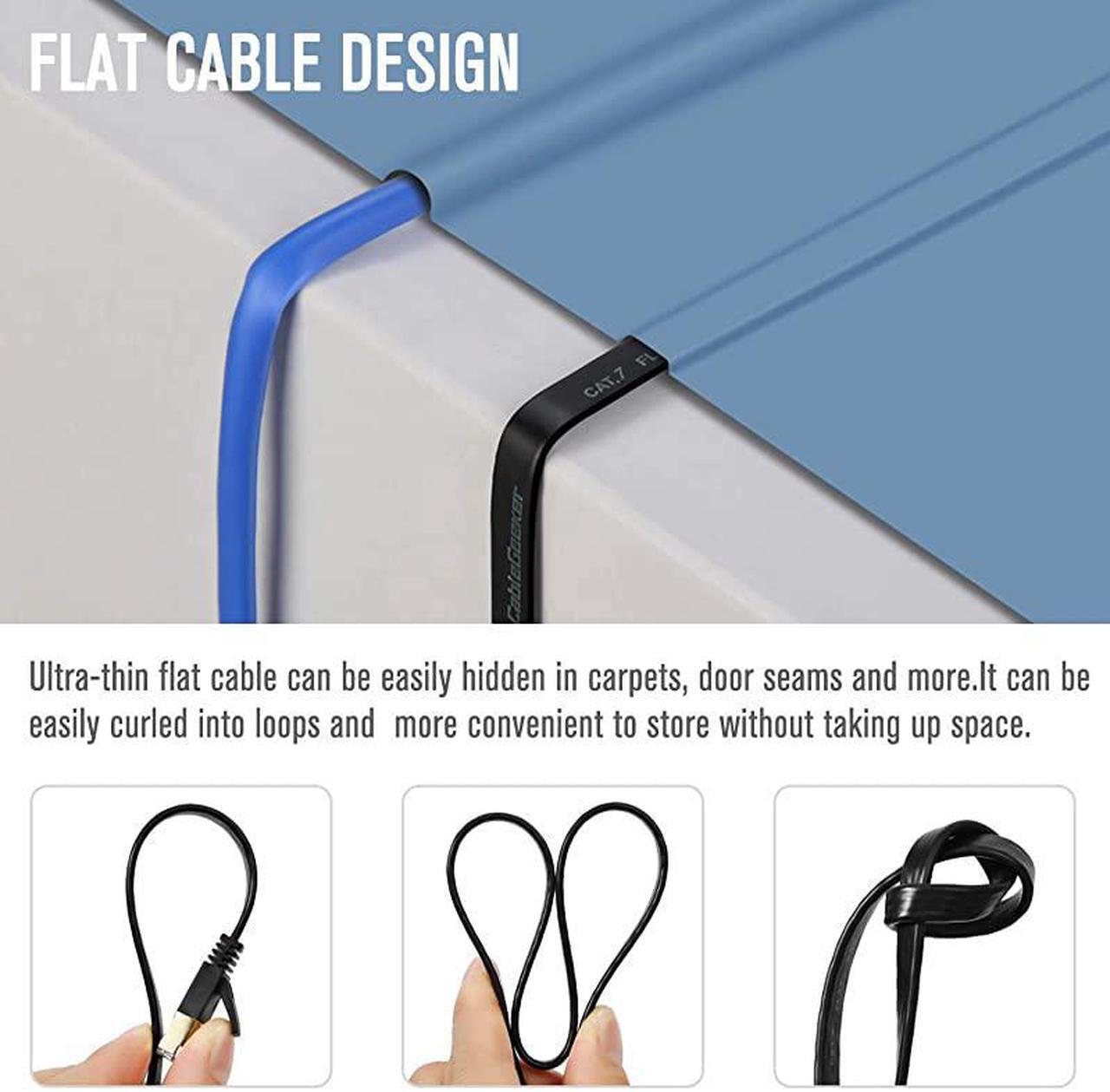 Alt view image 5 of 7 - Cat7 Ethernet Cable 15ft 30 AWG High Speed Cable Flat Cat7 Shielded Ethernet Cable Support Cat5Cat6 Network600Mhz10Gbps Black Computer Cord for Router Xbox Modem