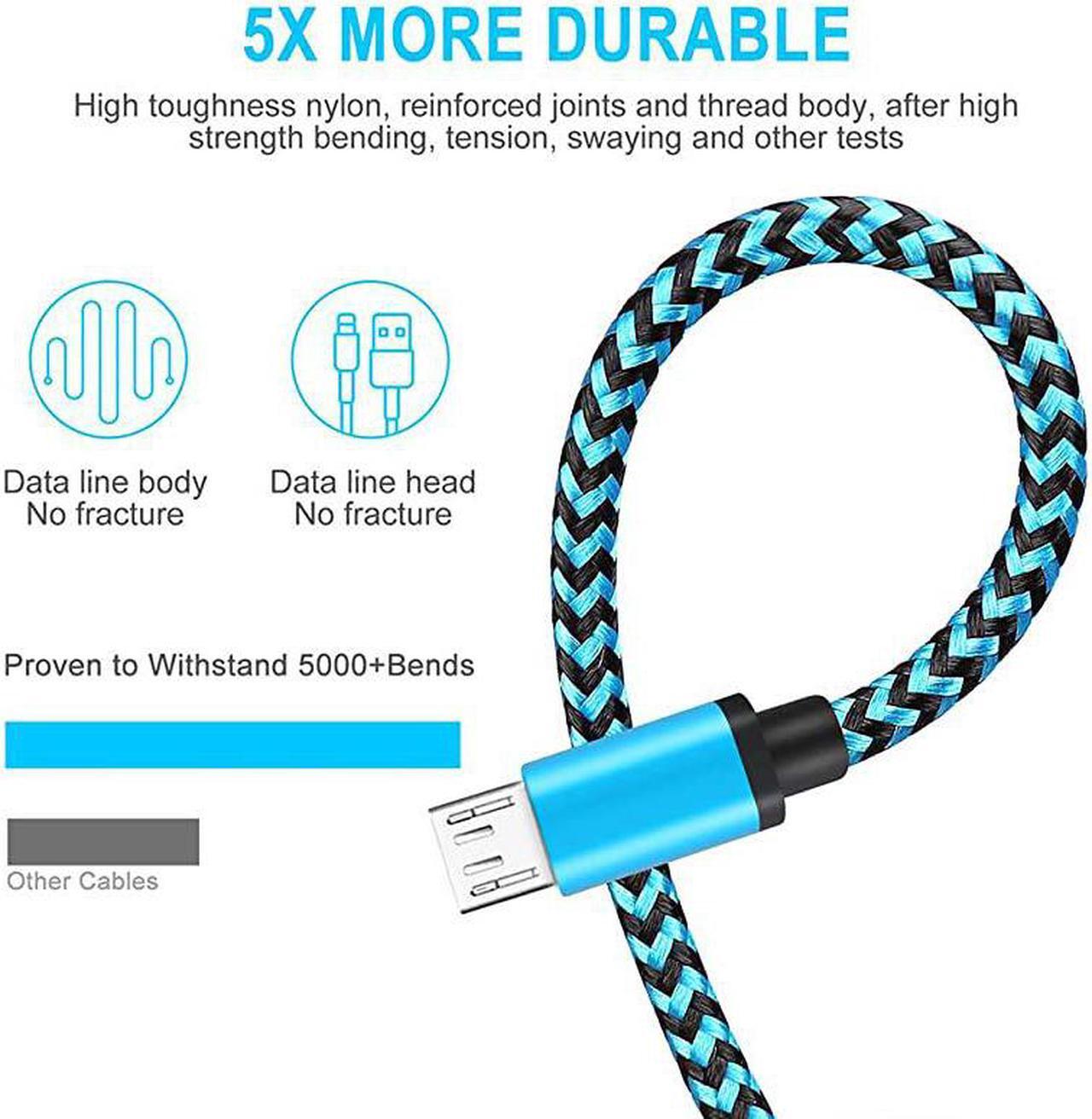 Alt view image 3 of 7 - Micro USB Cable  Fast Android Charging Cord 6FT 3Pack Charging Cable Braided Charger Cord for Samsung Galaxy S7 Edge S6 S5 S2 J7 J7V J5 J3 J3V J2 LG K40 K20 Moto E4 E5 E6 Tablet PS4 Xbox
