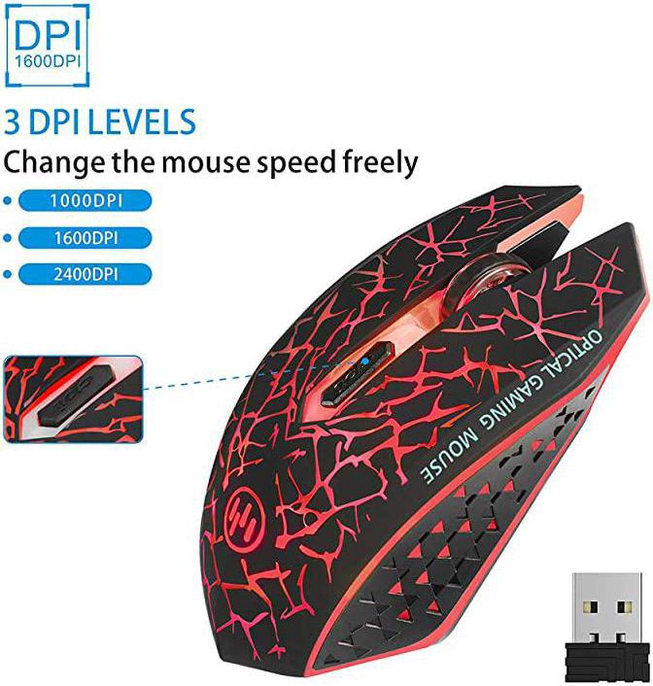 Alt view image 6 of 7 - K6 Wireless Gaming Mouse Rechargeable Silent LED Optical Computer Mice with USB Receiver 3 Adjustable DPI Level and 6 Buttons Auto Sleeping Compatible LaptopPCNotebook Red Light
