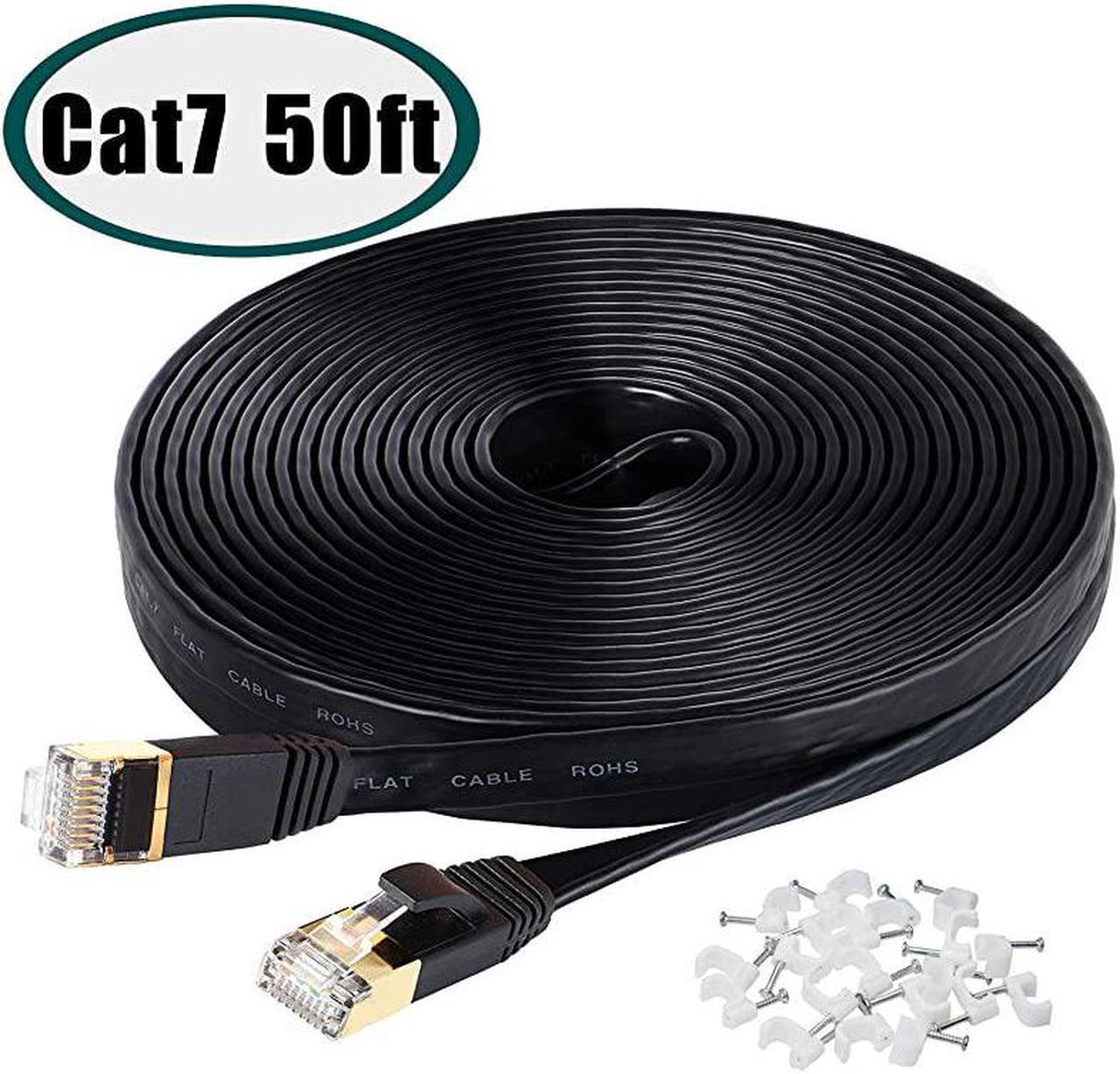 Main image of Ethernet Cable, 50 Ft Network Cable for Xbox PS4, High Speed Flat Internet Cord with Clips Rj45 Snagless Connector Fast Computer LAN Wire for Gaming,Ethernet Switch, Modem, Router, Coupler, Black