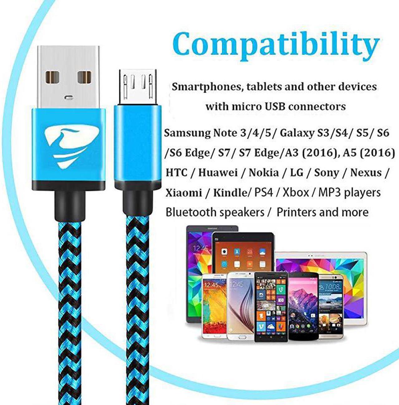 Alt view image 7 of 7 - Micro USB Cable  Fast Android Charging Cord 6FT 3Pack Charging Cable Braided Charger Cord for Samsung Galaxy S7 Edge S6 S5 S2 J7 J7V J5 J3 J3V J2 LG K40 K20 Moto E4 E5 E6 Tablet PS4 Xbox