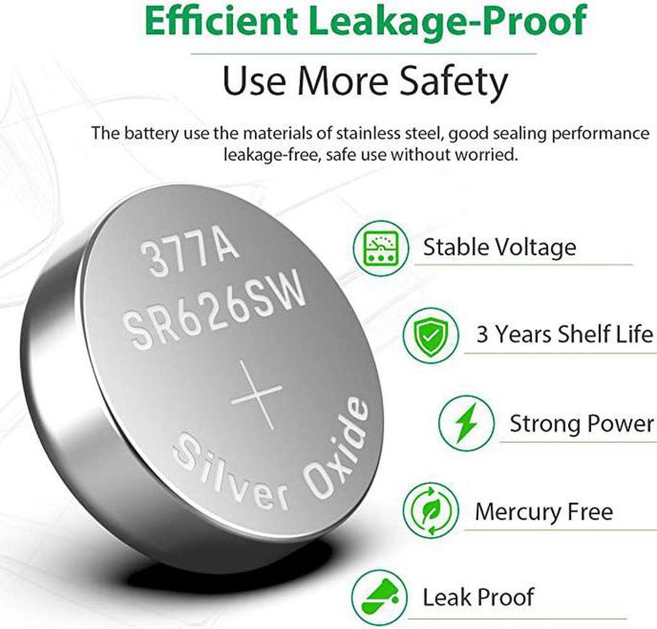 Alt view image 5 of 7 - 40 Pack Watch Batteries Replacement SR626SW 377 377A 376 AG4 LR626LongLasting LeakProofHigh Capacity Silver Oxide 155V Battery for Watch