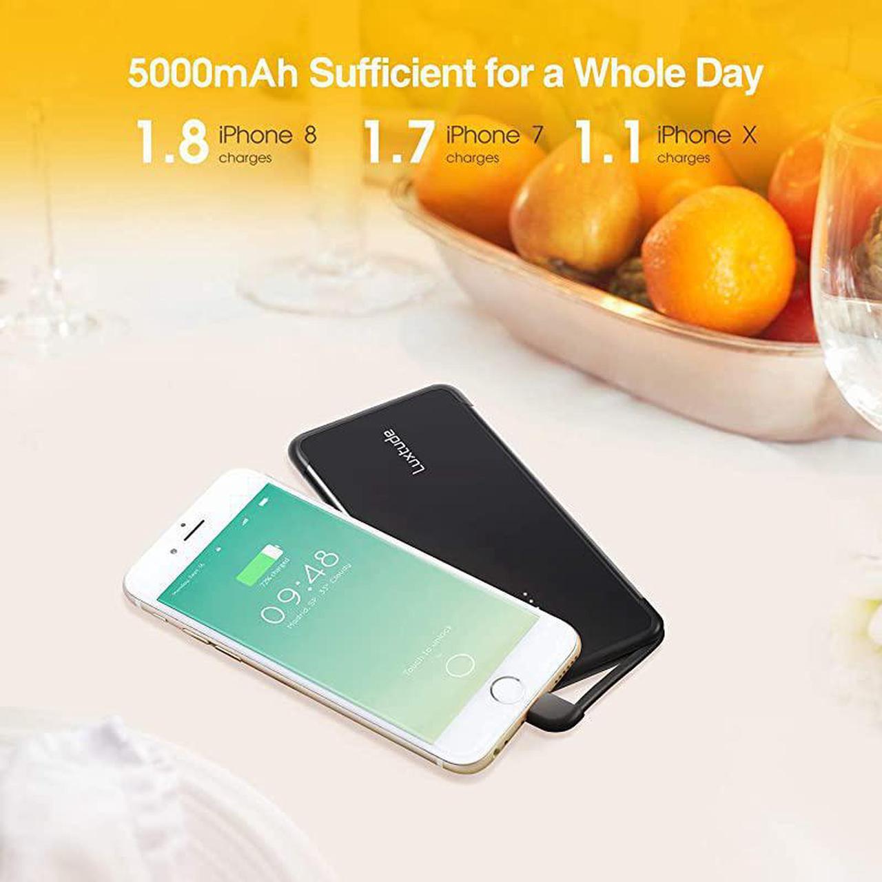 Alt view image 4 of 7 - PowerEasy Portable Charger for iPhone Apple Certified Power Bank 5000mAh Ultra Slim External Battery Pack Built in Lightning Cable Fast Charging Portable Phone Charger for iPhone11XSX86