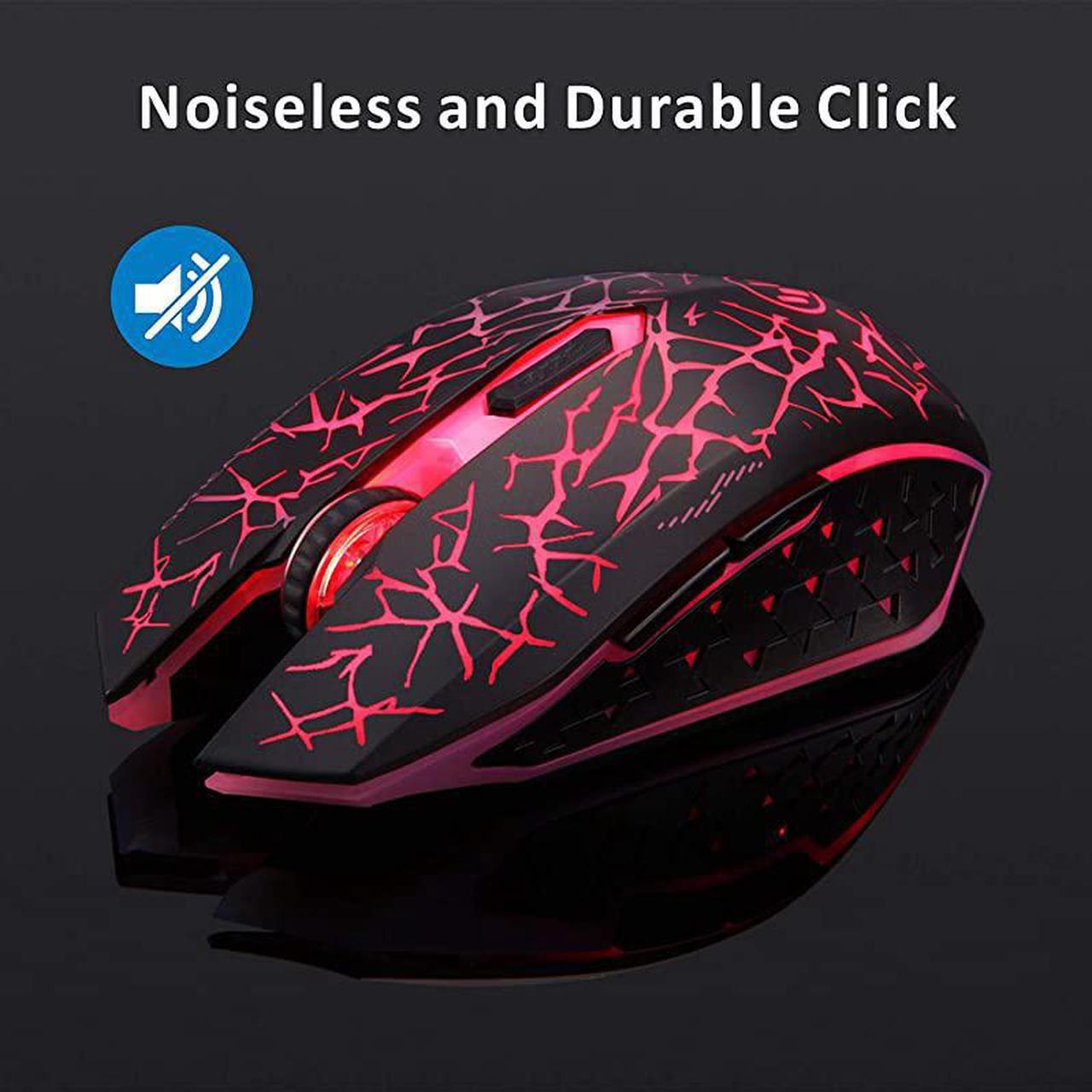 Alt view image 3 of 7 - K6 Wireless Gaming Mouse Rechargeable Silent LED Optical Computer Mice with USB Receiver 3 Adjustable DPI Level and 6 Buttons Auto Sleeping Compatible LaptopPCNotebook Red Light