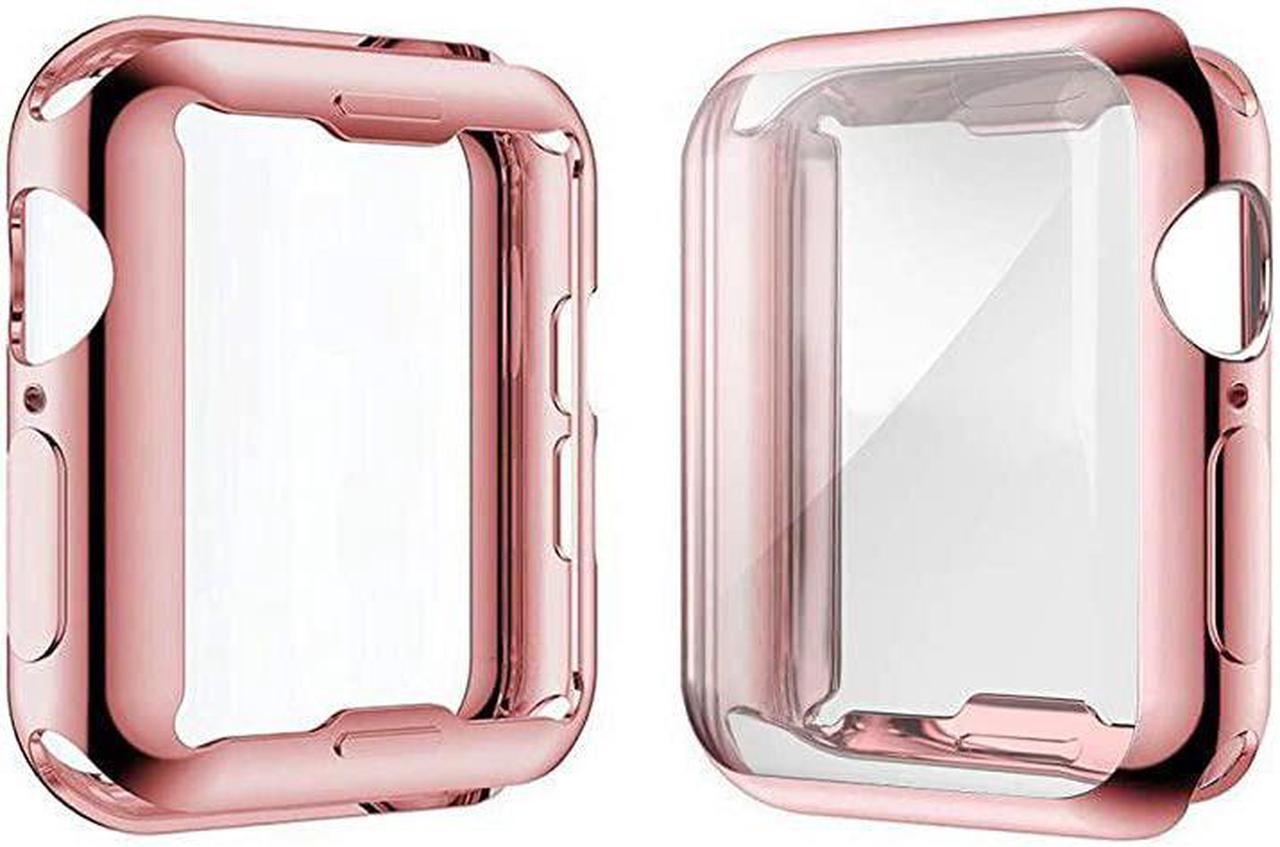 Main image of 2-Pack]  Case for Apple Watch Series 6 / SE/Series 5 / Series 4 Screen Protector 40mm, Overall Protective Case TPU HD Ultra-Thin Cover (1 Rose Pink+1 Transparent)