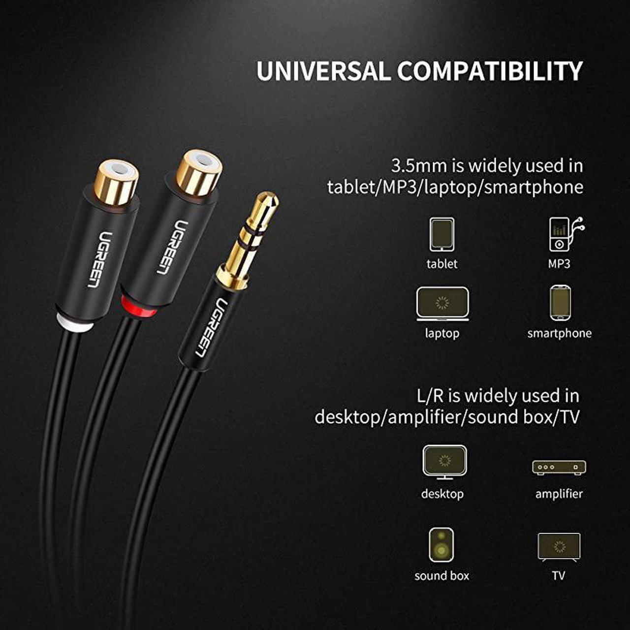 Alt view image 5 of 7 - 3.5MM Male to 2 RCA Female Jack Stereo Audio Cable Y Adapter Gold Plated Compatible for iPhone iPod iPad MP3 Tablets HiFi Stereo System Computer Sound Speaker
