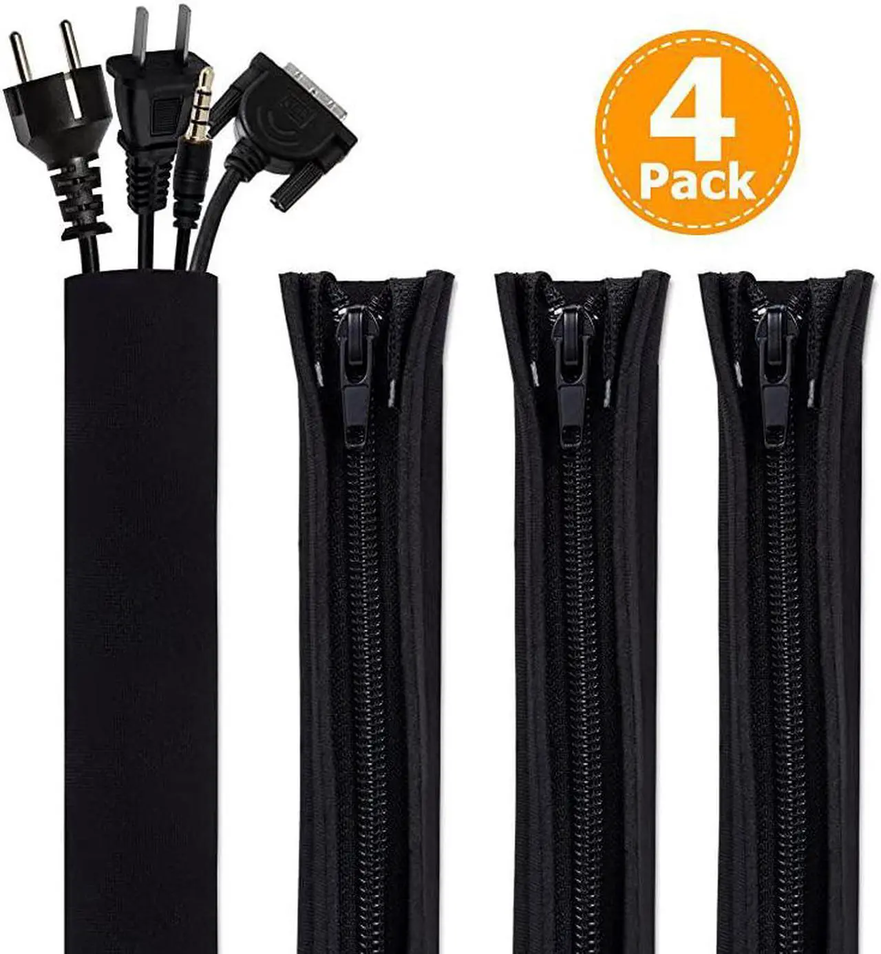 Main image of Cord Organizer System Cable Management Sleeve 195 inch Wire Cover with Zipper Cable Wrap Cord Sleeves for TV Computer Office Home Entertainment 4 Pack