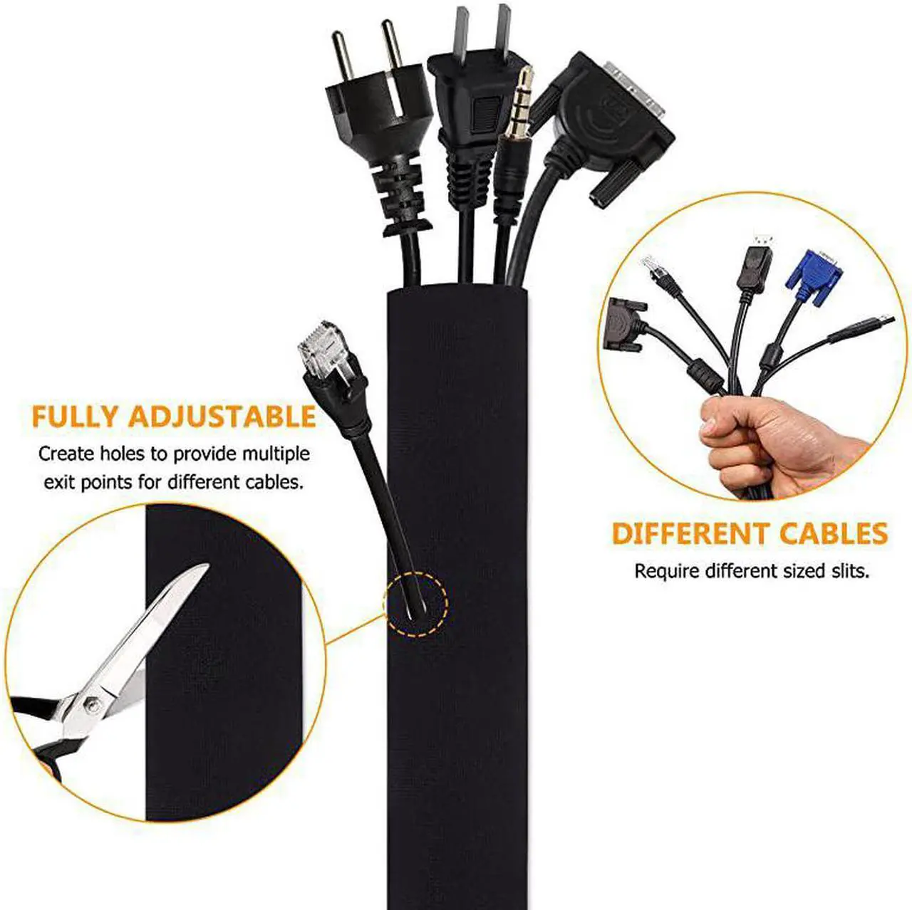 Alt view image 2 of 7 - Cord Organizer System Cable Management Sleeve 195 inch Wire Cover with Zipper Cable Wrap Cord Sleeves for TV Computer Office Home Entertainment 4 Pack