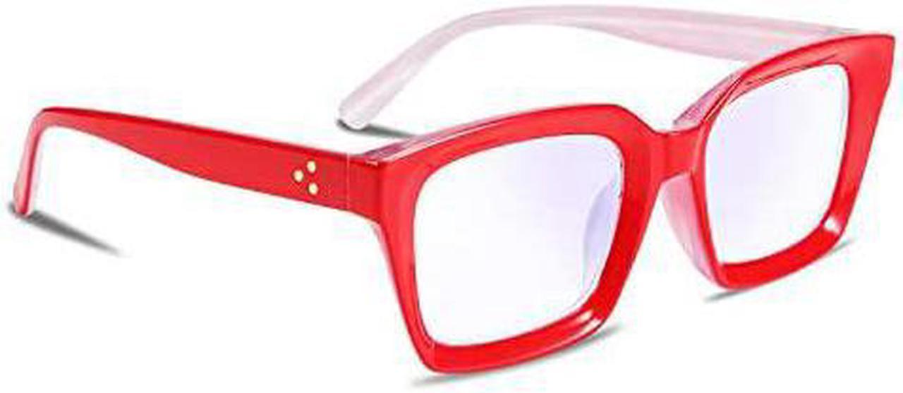Main image of Retro Square Blue Light Blocking Reading Glasses Anti Glare Digital Eyestrain Reader B2479 Red 125x