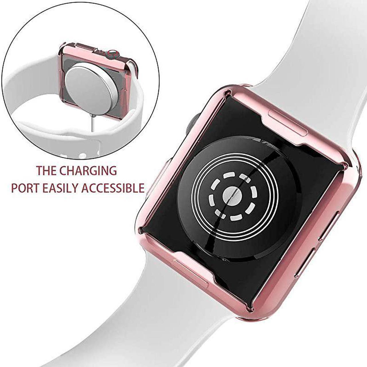 Alt view image 4 of 7 - 2-Pack]  Case for Apple Watch Series 6 / SE/Series 5 / Series 4 Screen Protector 40mm, Overall Protective Case TPU HD Ultra-Thin Cover (1 Rose Pink+1 Transparent)
